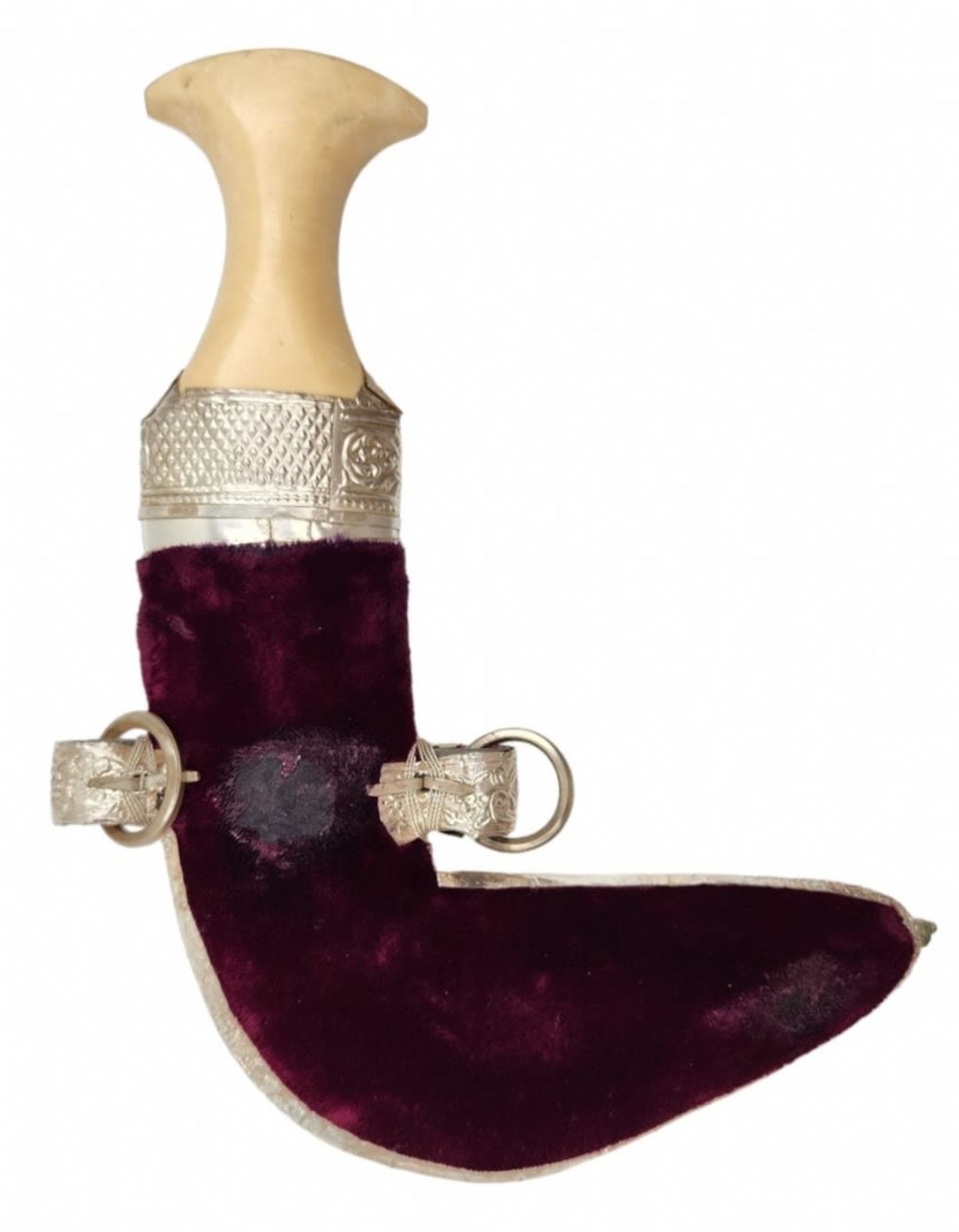 Decorative Yemenite Jambia dagger, is made of silver-plated metal and butt is made of cast white - Bild 7 aus 7