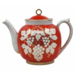 A large Russian (Soviet) teapot, made of decorated porcelain and matching lid, signed.Height: 29