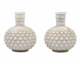 A pair of vases, decorative vases, made of cast frosted glass. Height: 12 cm. Width: 10 cm.