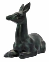 Portuguese ceramic figurine, in the shape of a sitting doe, made by the pottery and art studio 'D.