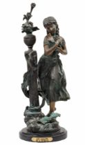 'Girl and vase of flowers' - bronze sculpture, contemporary decorative sculpture, based on Auguste