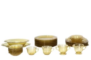 Antique serving set, a set made of yellow amber glass (Amber Glass), decorated with burning (