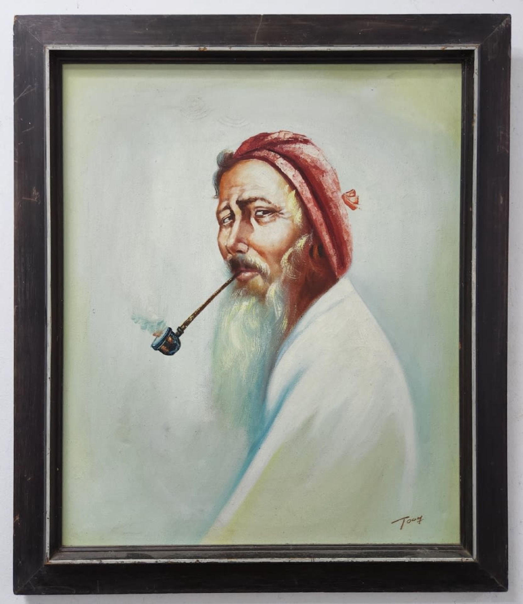 'Pipe smoker' - painting, oil on canvas, signed. Dimensions: 59.5X49 cm. Frame dimensions: 71.5X61 - Image 2 of 3