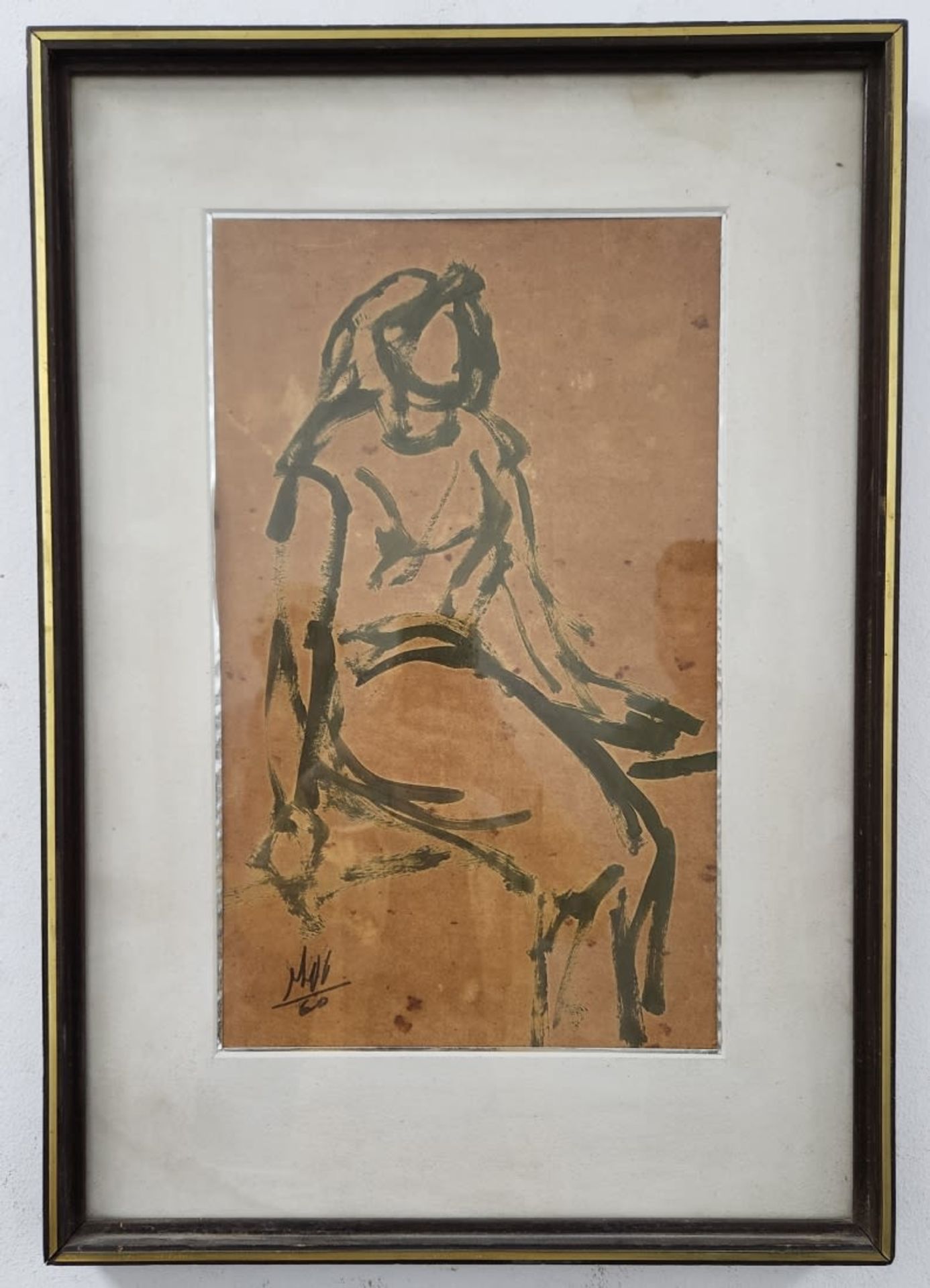 "Sitting on beige" - painting, samuel Tepler - gouache on paper, signed and dated 1960. - Image 2 of 3