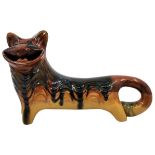 Russian maiolica sculpture, made by: 'Vasylkiv', in the shape of a cat, decorated with hand