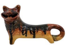 Russian maiolica sculpture, made by: 'Vasylkiv', in the shape of a cat, decorated with hand