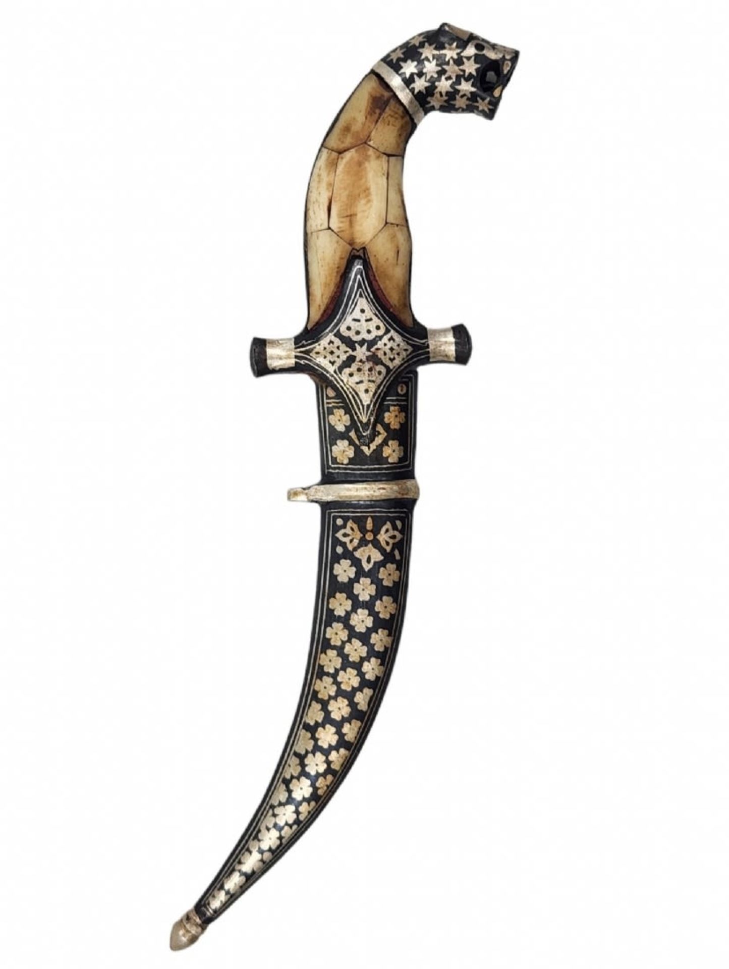 Decorative dagger, made of metal and bone. Length: 26 cm. Width: 9 cm. Period: 20th century