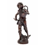 Decorative bronze statue, antique style statue of a young grape harvester, unsigned. Width: 16 cm.