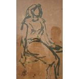 "Sitting on beige" - painting, samuel Tepler - gouache on paper, signed and dated 1960.