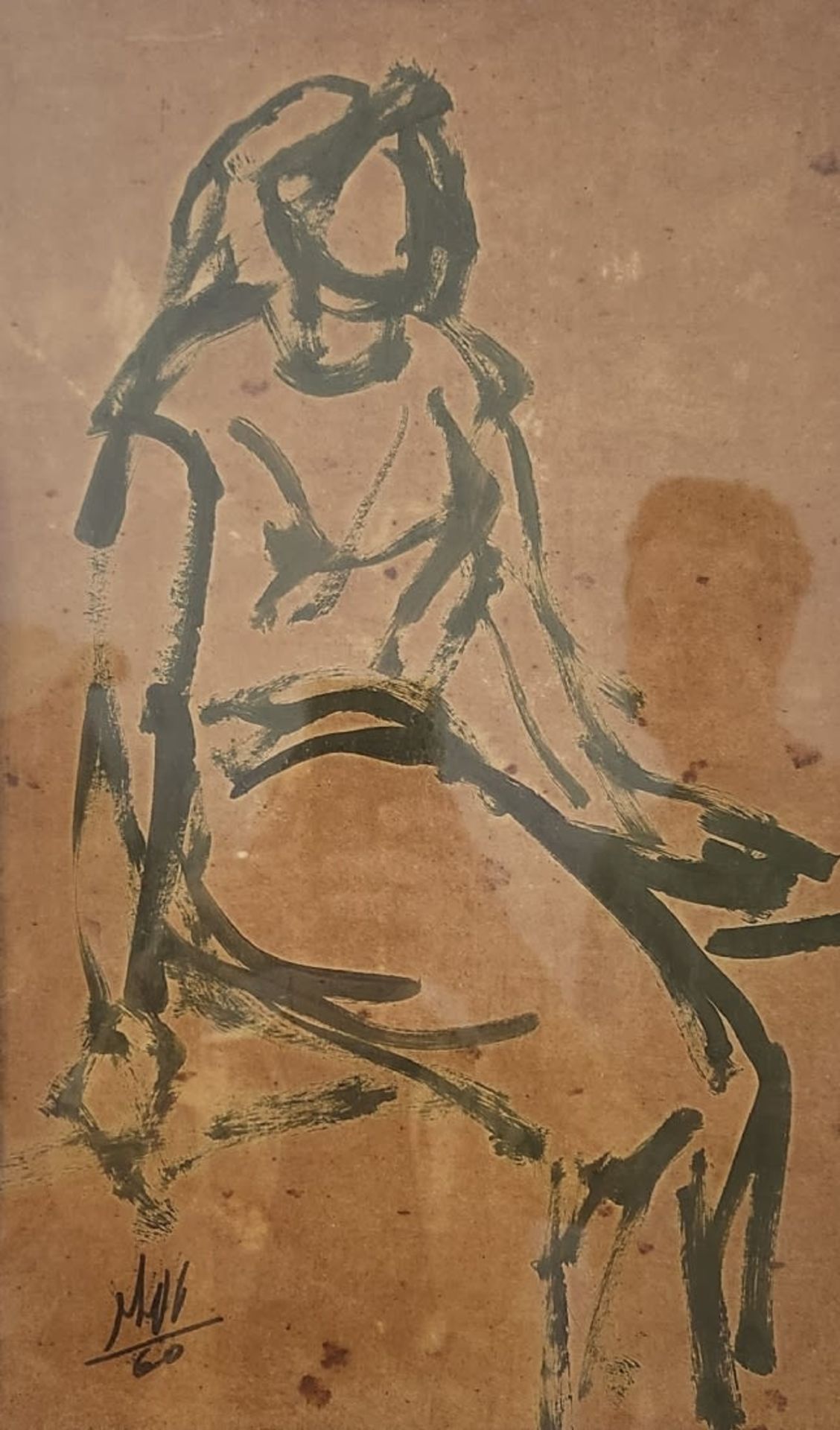"Sitting on beige" - painting, samuel Tepler - gouache on paper, signed and dated 1960.