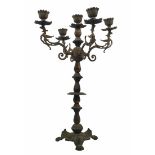 Reed candlestick, antique candelabra, apparently French, made of cast brass. Width: 28 cm. Height:
