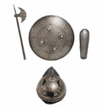 Antique Islamic weapons, set of antique style metal ornaments i ncludes: Shield in diameter: 46