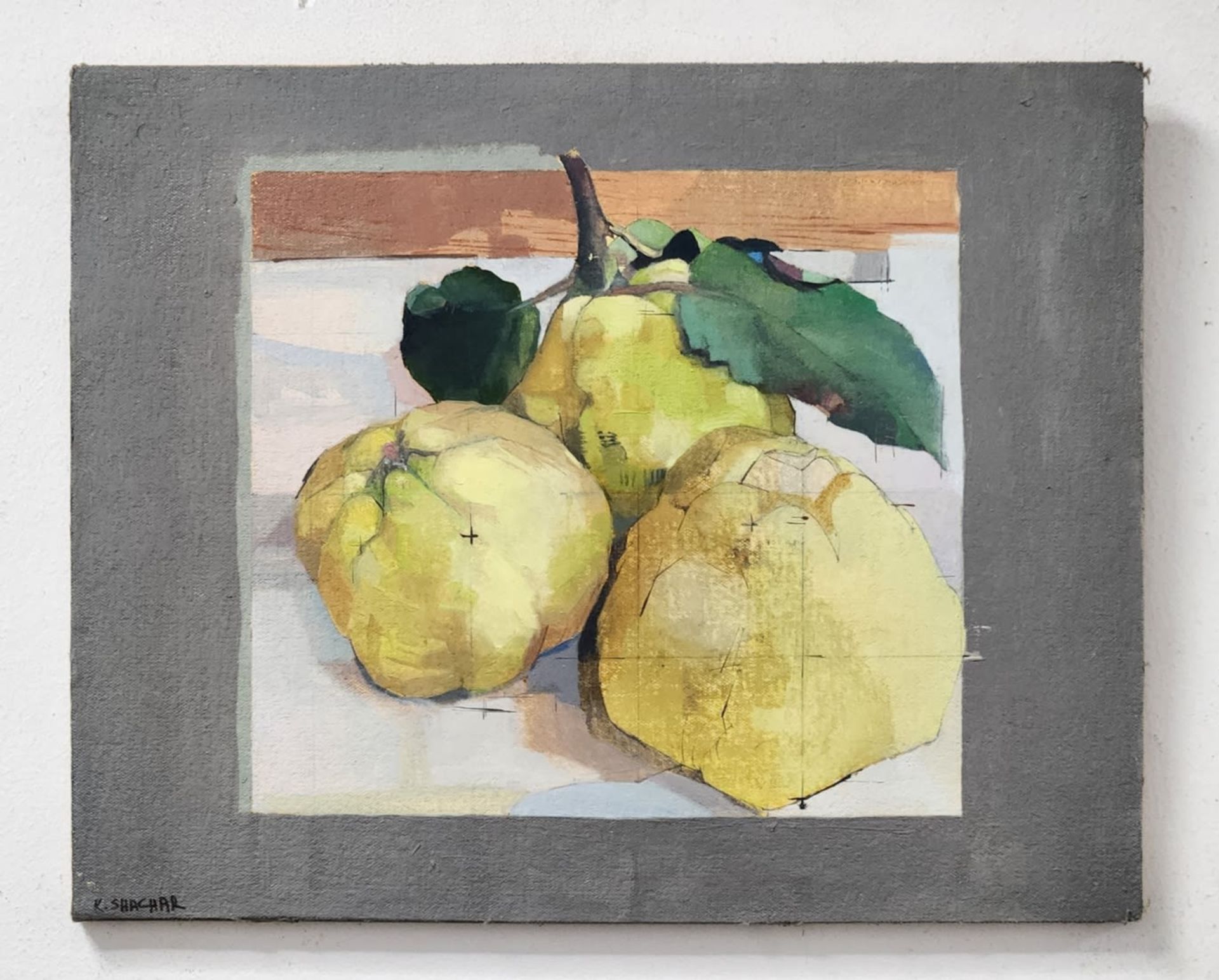 'Quince' - painting, kobi Shahar - oil on canvas attached to board, signed. Dimensions: 32x40 cm. - Image 2 of 3