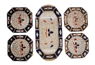 Parts of an English ceramic set, decorated with hand paintings, signed. The set includes: 34 cm long