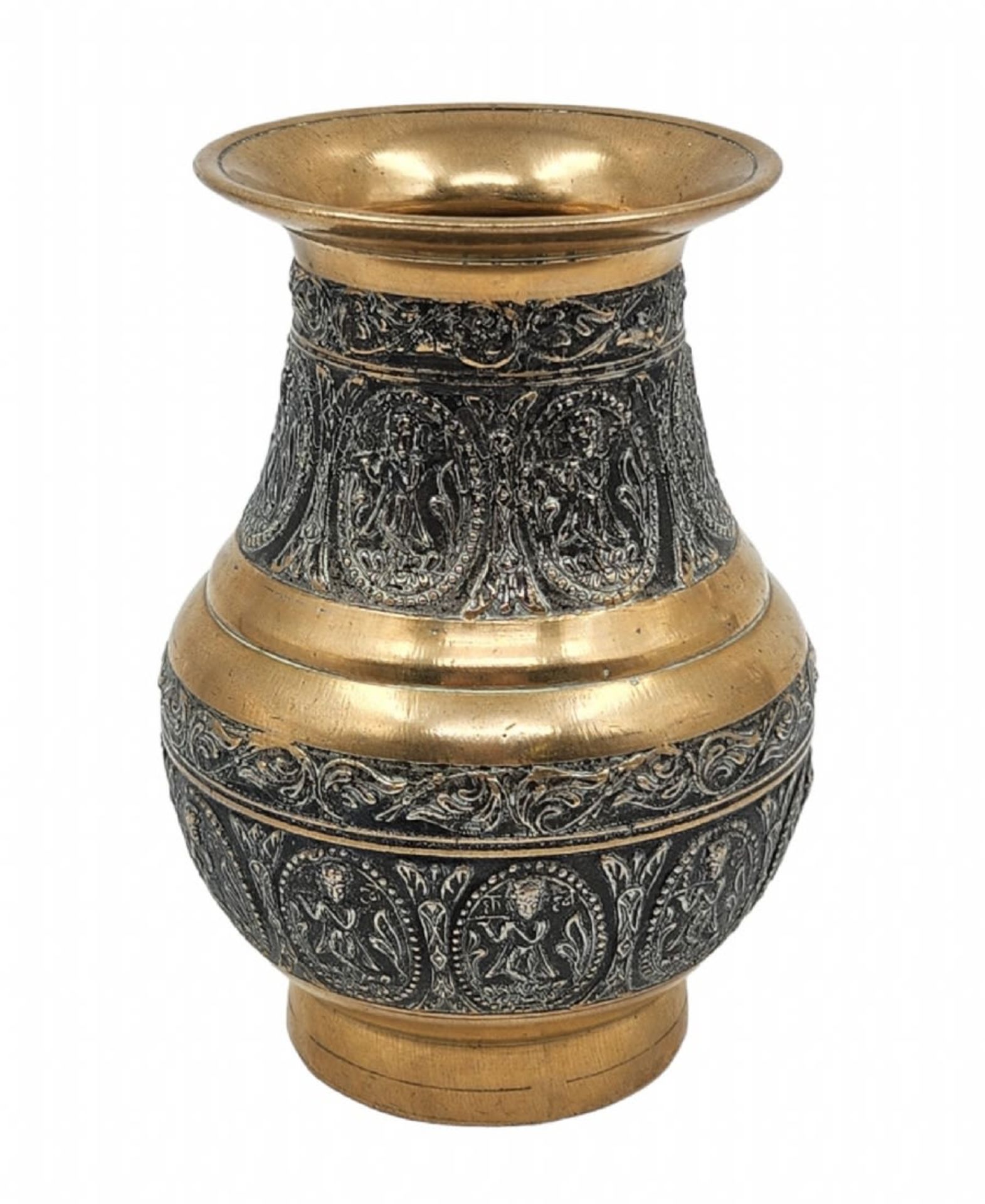 Indian pitcher made of brass, a partly silvered cast decorative urn. Width: 11 cm. Height: 15.5 - Image 3 of 5