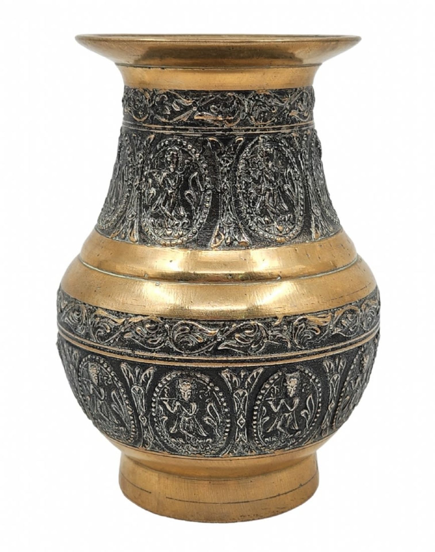 Indian pitcher made of brass, a partly silvered cast decorative urn. Width: 11 cm. Height: 15.5 - Image 2 of 5