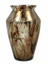 Iridescent Glass Urn, an urn made by hand blowing, Art Nouveau style. Tiny chip to top lip (