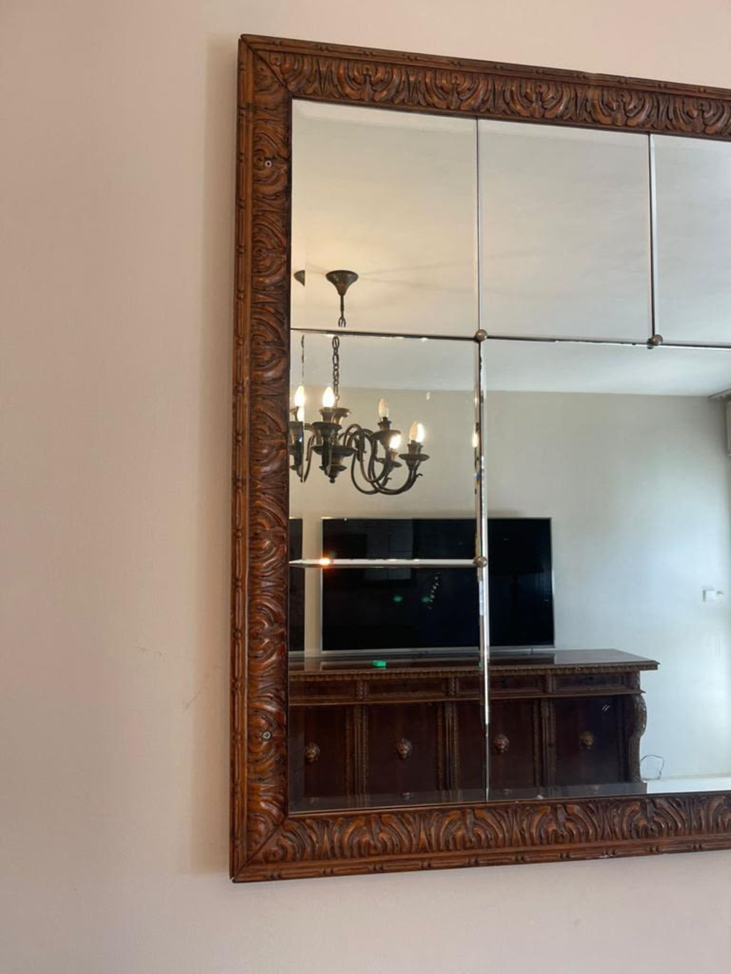 Rectangular mirror, antique style mirror, made of wood. Dimensions: Width: 197 cm. Length: 107