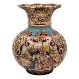 Decorative Chinese urn, japanese Satsuma style, decorated with enamel, depressed rim, unsigned.