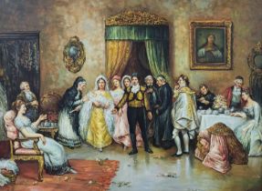 A large painting, antique style painting, oil on canvas, placed in impressive frame. Dimensions of