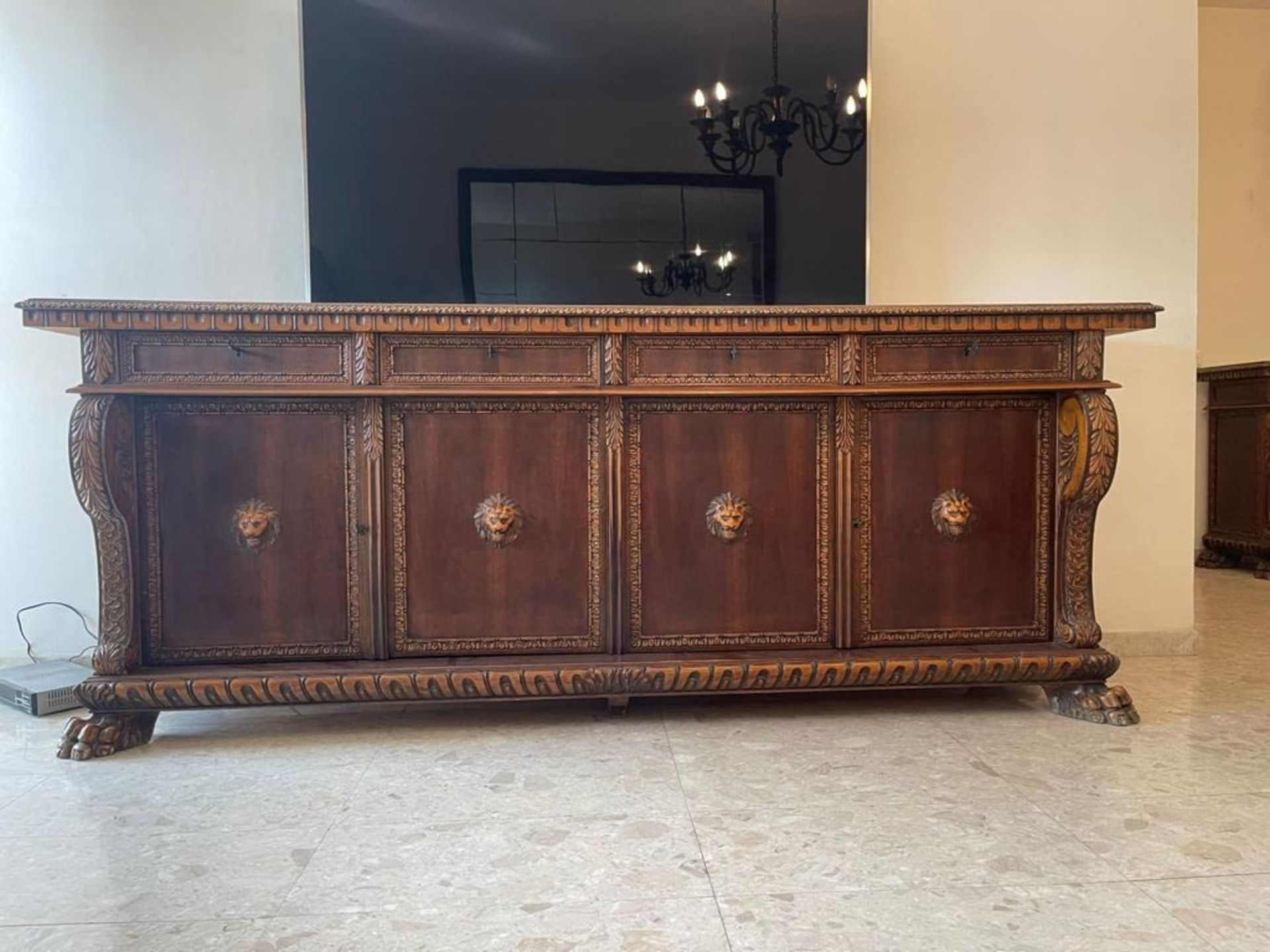 Antique wooden sideboard, a sideboard that is more than a century old, carved by hand. Dimensions: