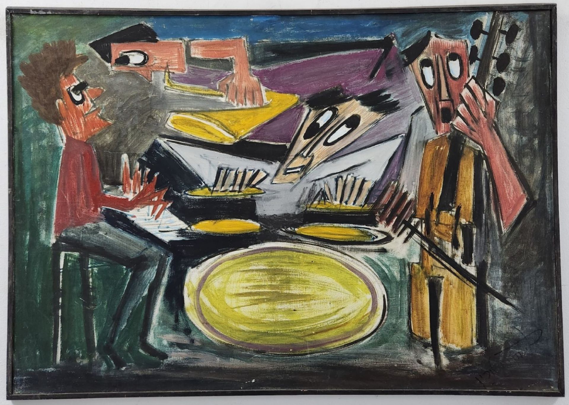 'Four Jazz Players' - painting, oil on canvas, signed (we would be happy for help in identifying the - Image 2 of 3