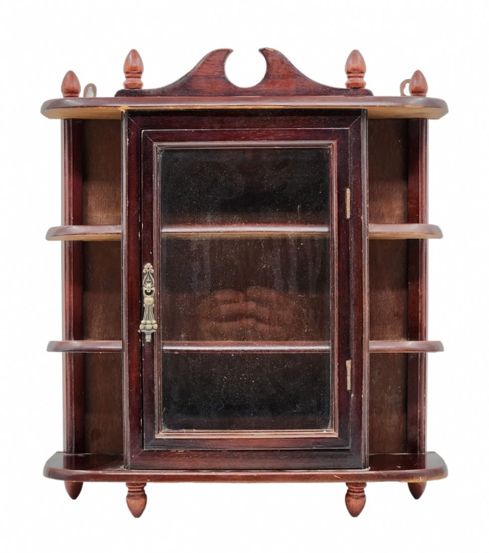 #2 A small wall cabinet for hanging, cabinet made of wood, glass and metal device, condition