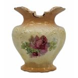 Antique Victorian English vase, made of pottery decorated with a print of blooming roses on a