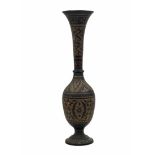 Indian vase, decorative and tall vase, made of copper, partially blackened and decorated with