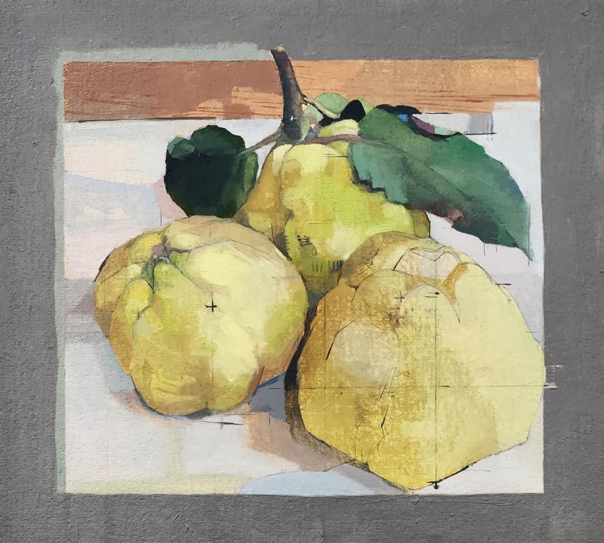 'Quince' - painting, kobi Shahar - oil on canvas attached to board, signed. Dimensions: 32x40 cm.