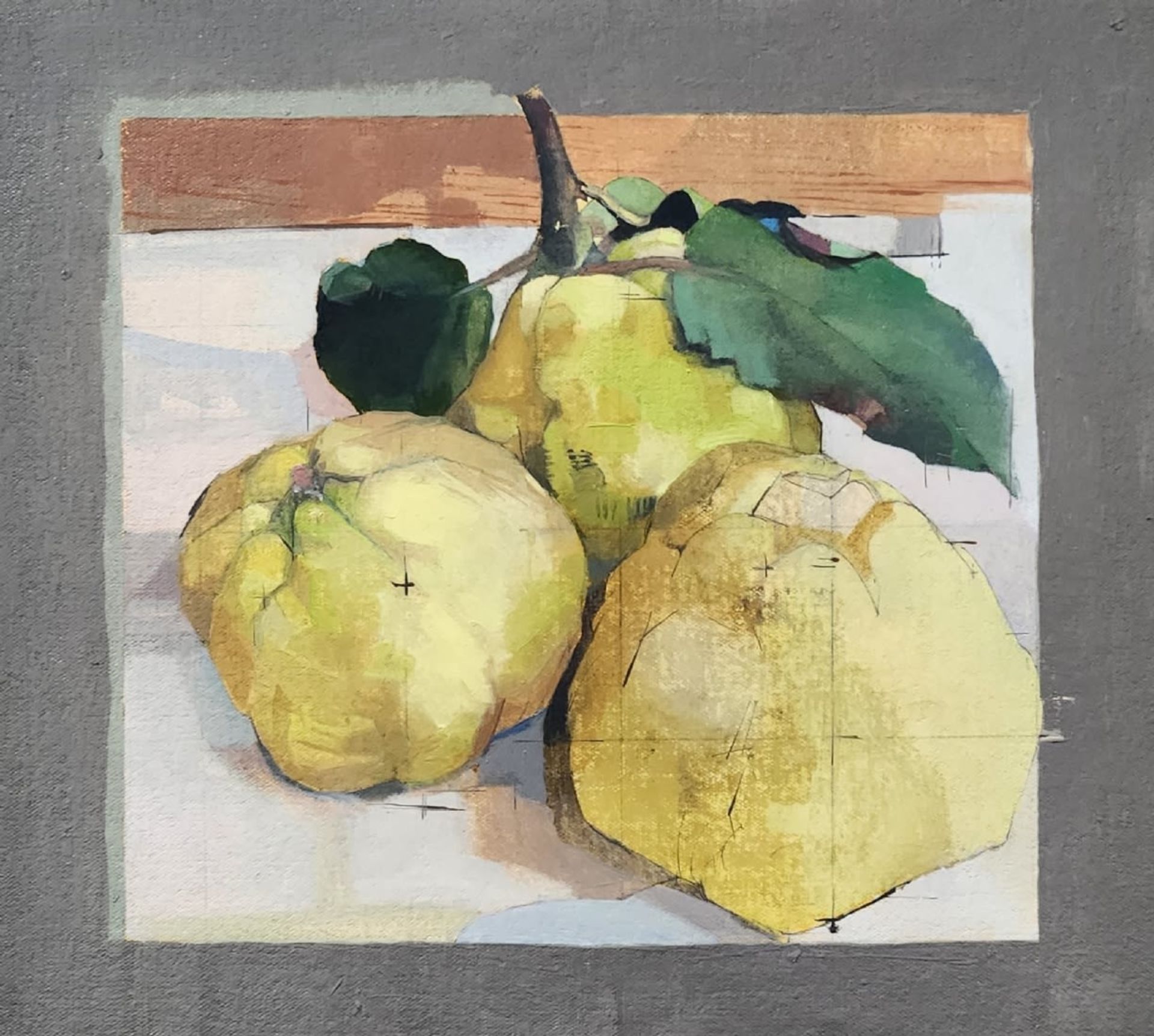 'Quince' - painting, kobi Shahar - oil on canvas attached to board, signed. Dimensions: 32x40 cm.