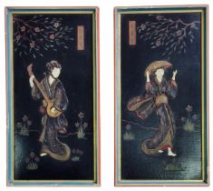 2 Chinese pictures, decorative, mixed technique on a masonite , signed. Dimensions: 39X19 cm.