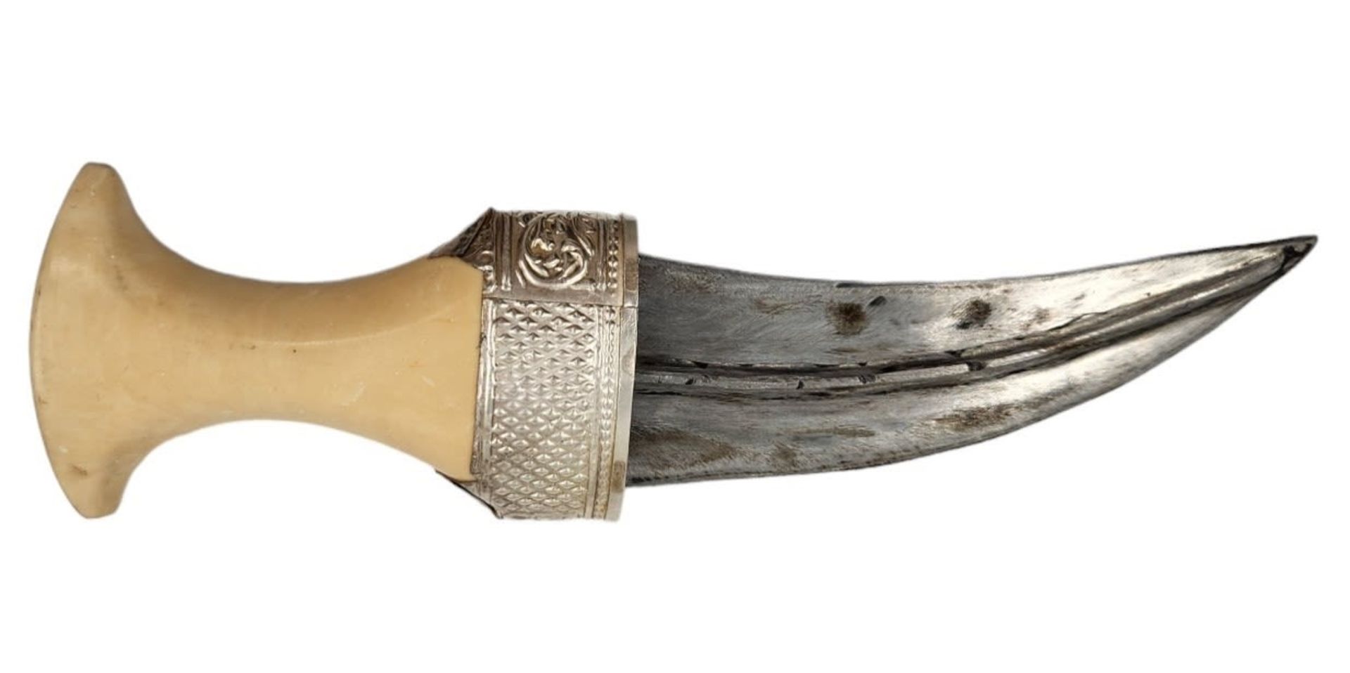 Decorative Yemenite Jambia dagger, is made of silver-plated metal and butt is made of cast white - Bild 3 aus 7