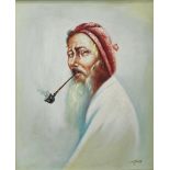 'Pipe smoker' - painting, oil on canvas, signed. Dimensions: 59.5X49 cm. Frame dimensions: 71.5X61