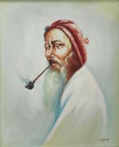 'Pipe smoker' - painting, oil on canvas, signed. Dimensions: 59.5X49 cm. Frame dimensions: 71.5X61