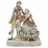 Porcelain statue, in the form of nobles in an orchard, decorated with hand painting, not signed.