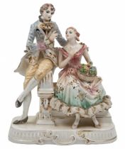 Porcelain statue, in the form of nobles in an orchard, decorated with hand painting, not signed.