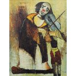'Clown and blue violin' - painting, oil on canvas, signed. Dimensions: 61X47 cm. Frame dimensions: