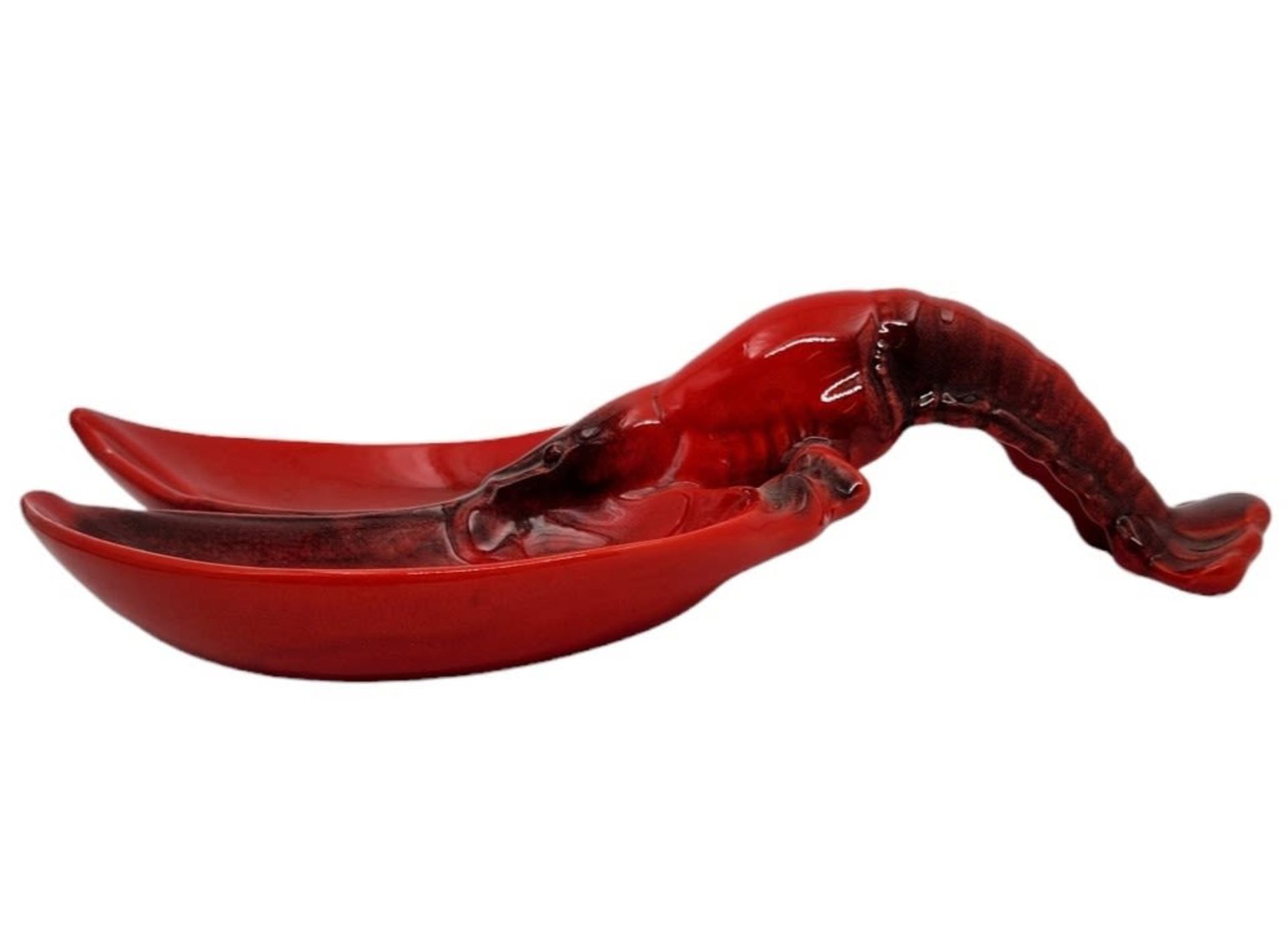 Two-compartment serving bowl, in the shape of a lobster, made of ceramic, decorated with a red tone. - Image 2 of 4