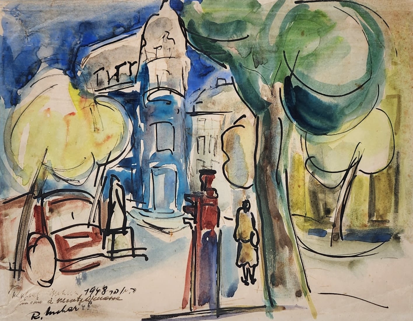 'Montpellier' - painting, raphael Mohar - 'Montpellier' - marker and watercolor drawing on paper,