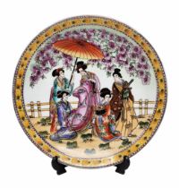 Chinese porcelain plate, the plate is decorated with colored enamel in the pattern of five women