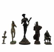 5 different decorative metal figurines, height respectively from: 8.5 to 20.5 cm. Period: 20th