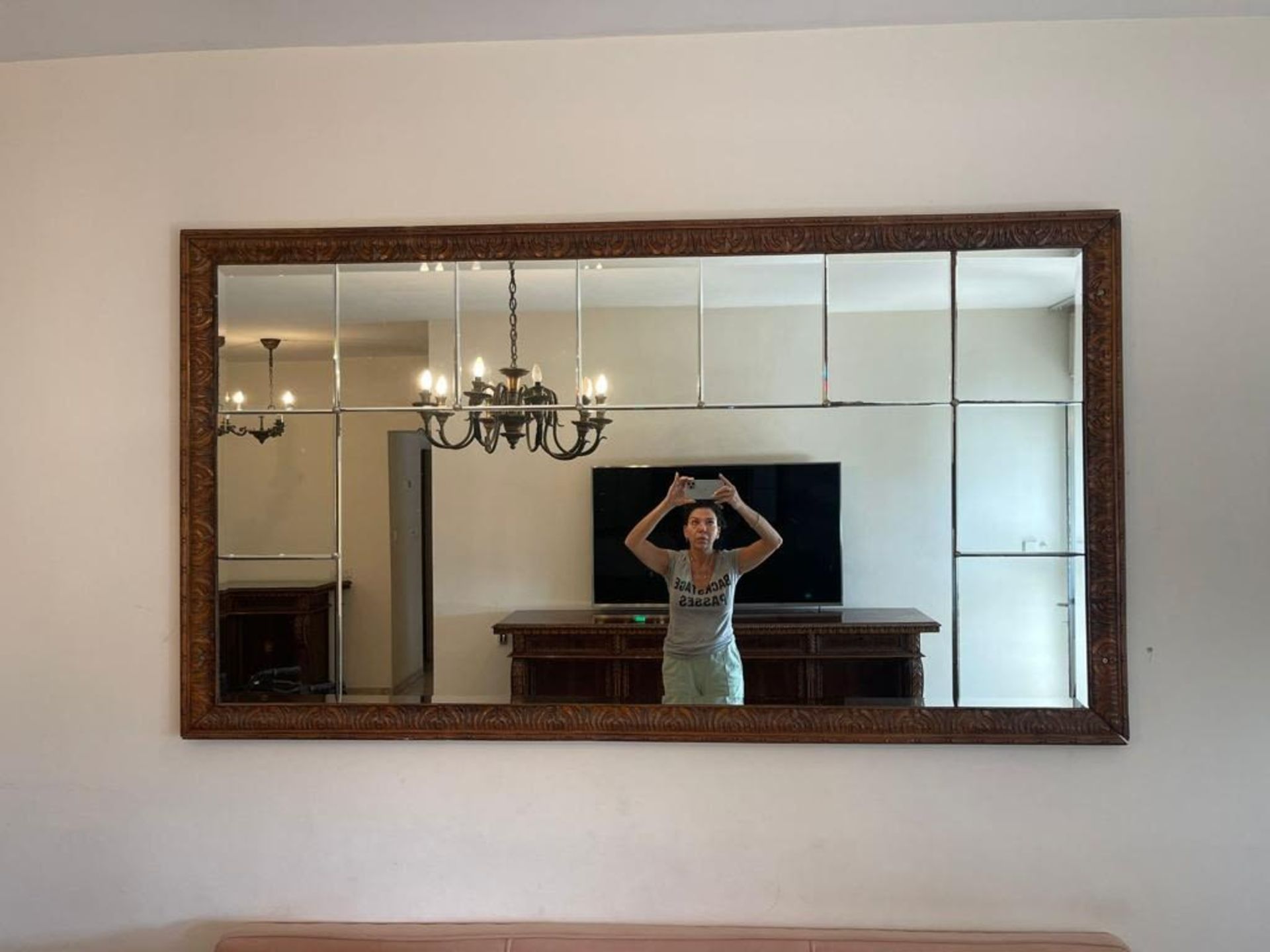 Rectangular mirror, antique style mirror, made of wood. Dimensions: Width: 197 cm. Length: 107 - Image 5 of 6