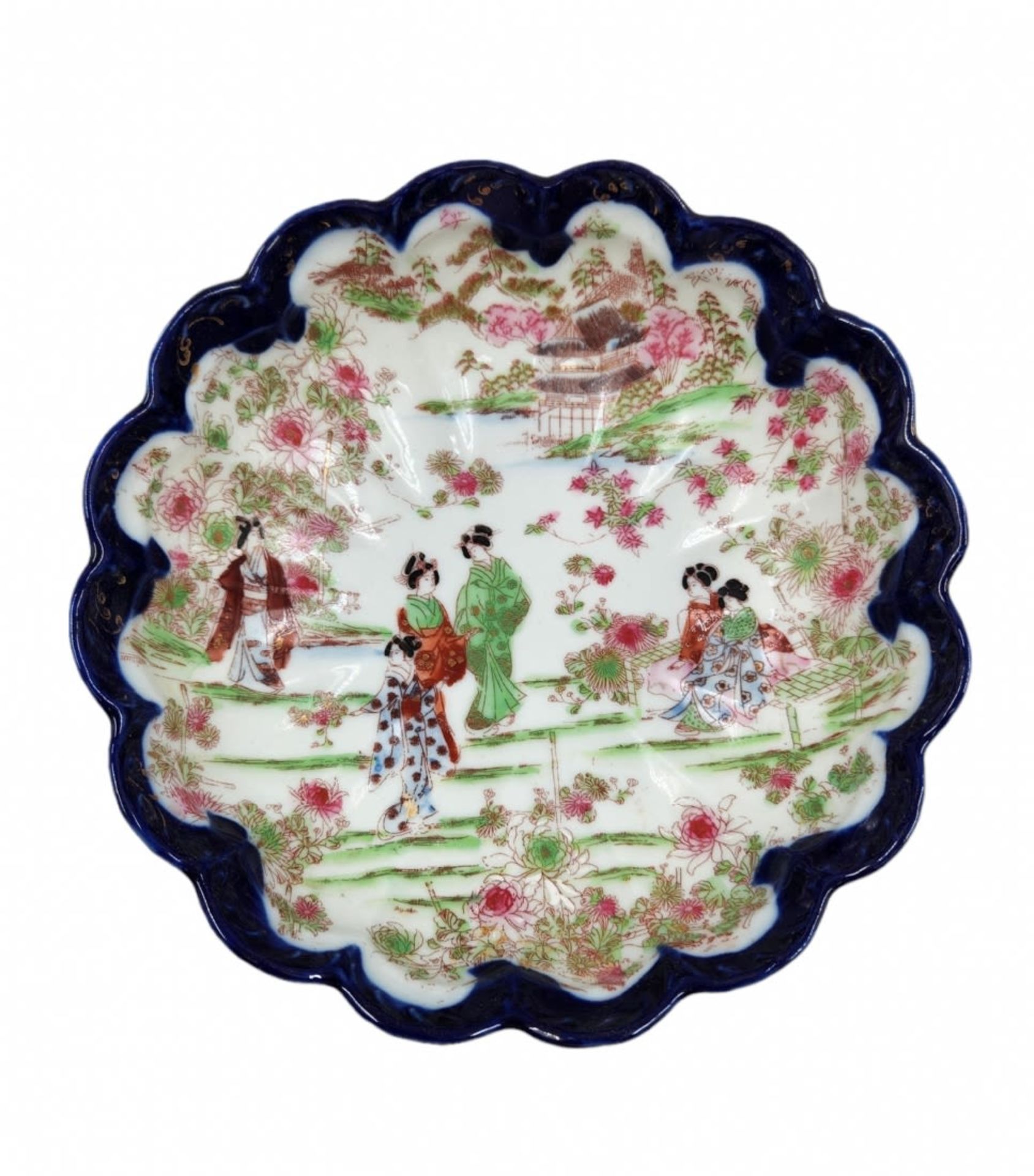 Japanese porcelain set, decorated with folklore prints and hand painted, the bowls are signed. The - Image 3 of 4