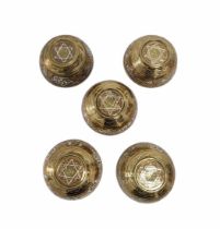 5 Islamic bowls, bowls made in 'Damascus work' (inlay of copper and silver in a brass), with Star of