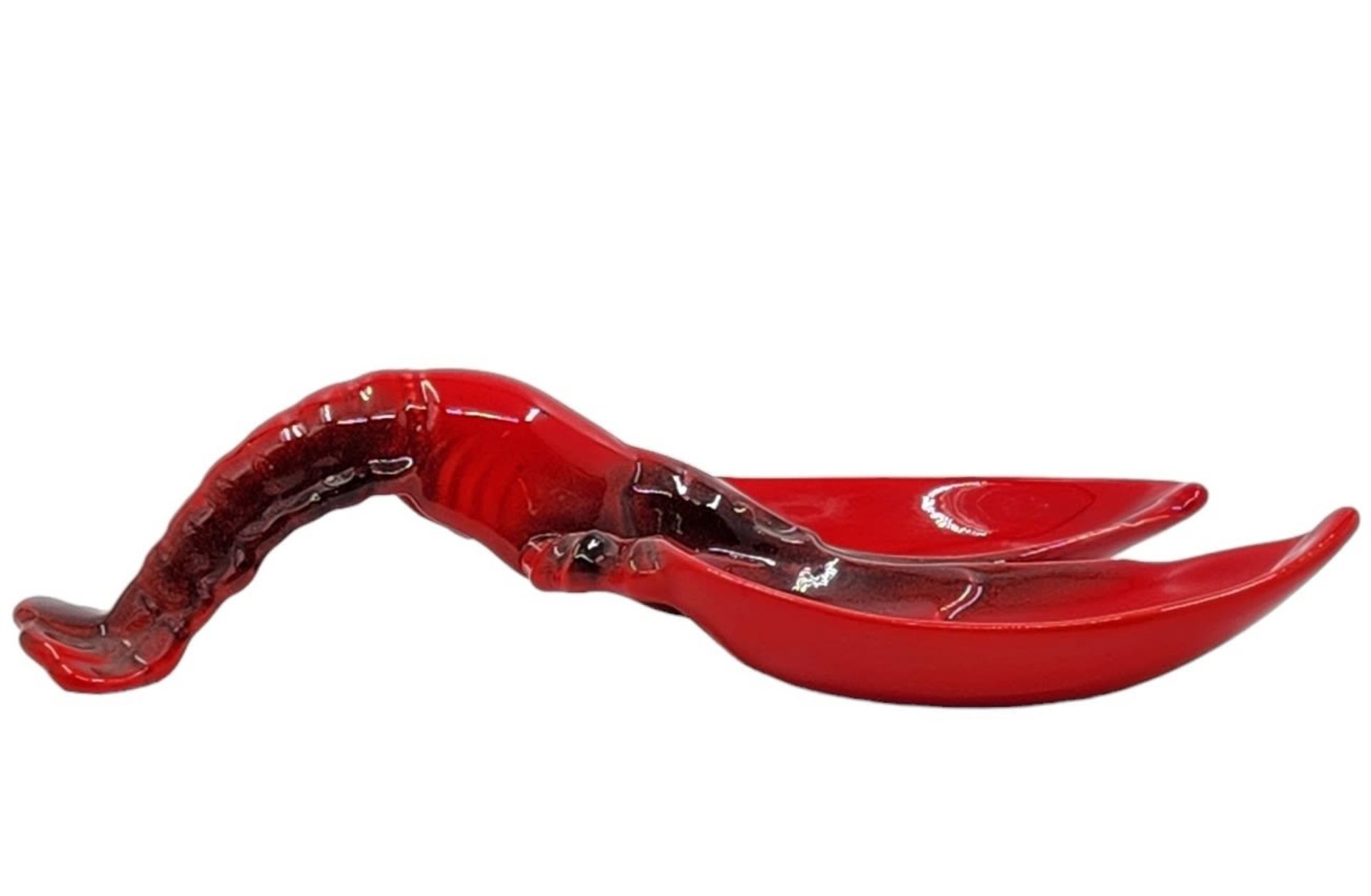 Two-compartment serving bowl, in the shape of a lobster, made of ceramic, decorated with a red tone. - Image 4 of 4