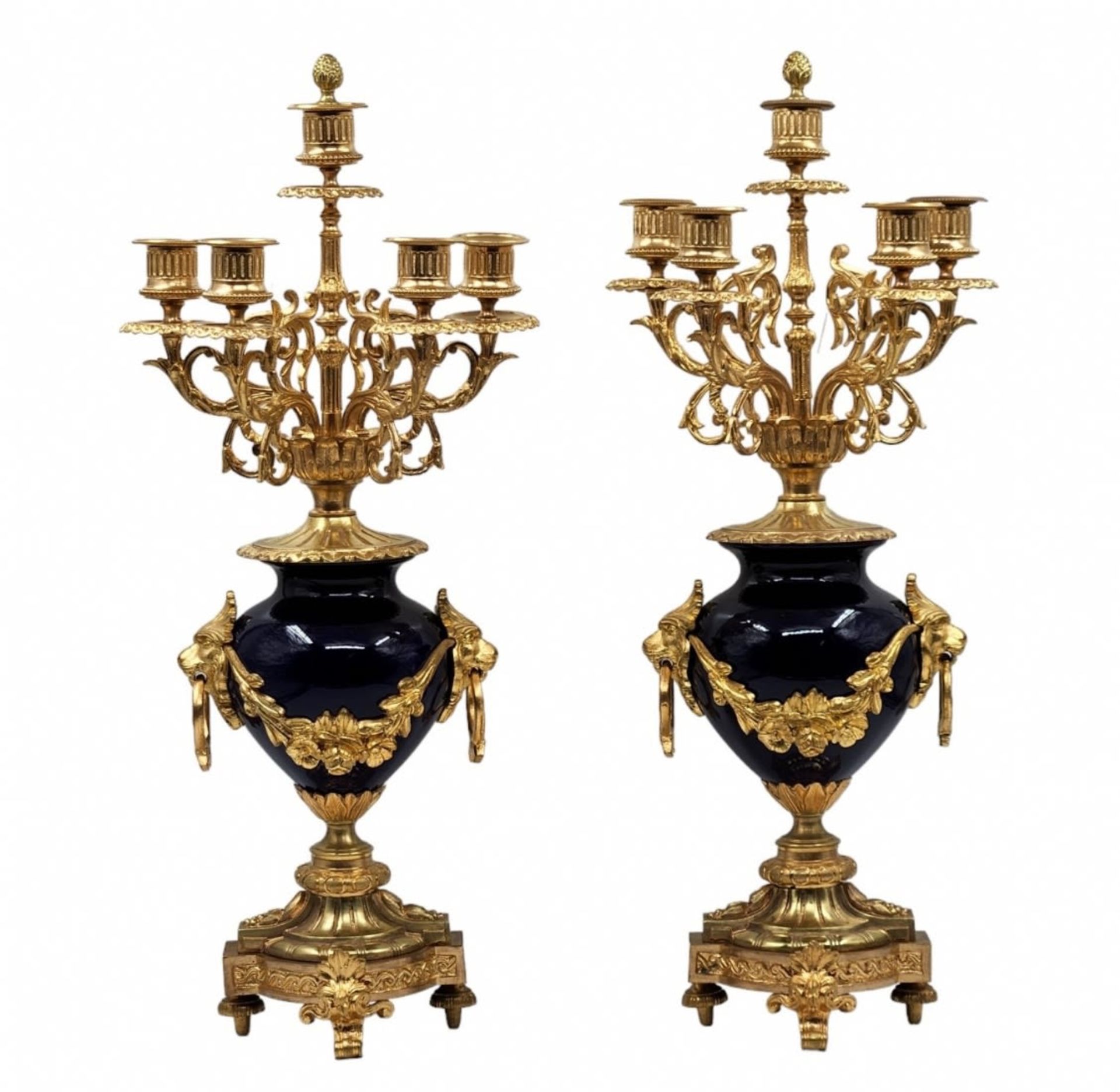 French Garniture set, from the 19th century, louis XVI or Louis XV style, includes: a mantle clock - Image 8 of 14