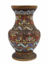 An antique Chinese urn from the 19th century, the urn is made of bronze and 'Champleve' enamel,