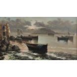 'Ten boats in the bay' -Luca Fontanesi, (Italian artist), oil painting on canvas, signed,