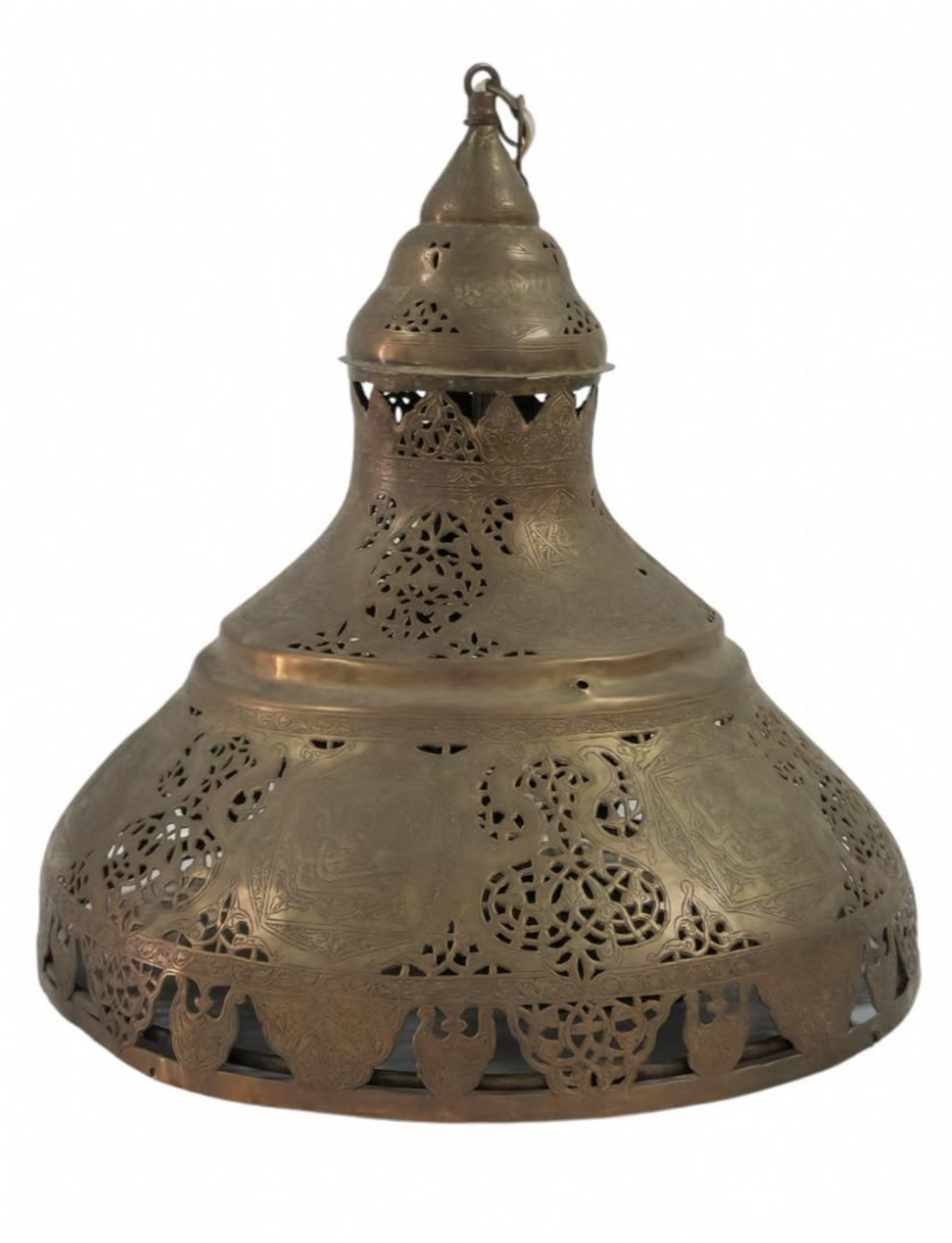 A Syrian ceiling lamp from the 19th century, made of brass, sawn by hand and hammered, Damascus 19th
